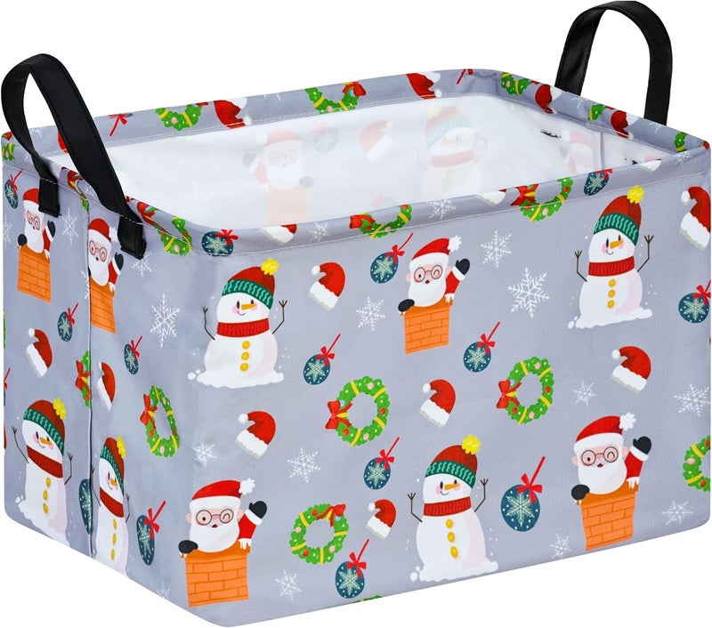 KUNRO Christmas Gift Storage Basket Rectangle Storage Organizer for Nursery Hamper Home Bedroom Laundry Hamper Shelf Baskets. - Image 1
